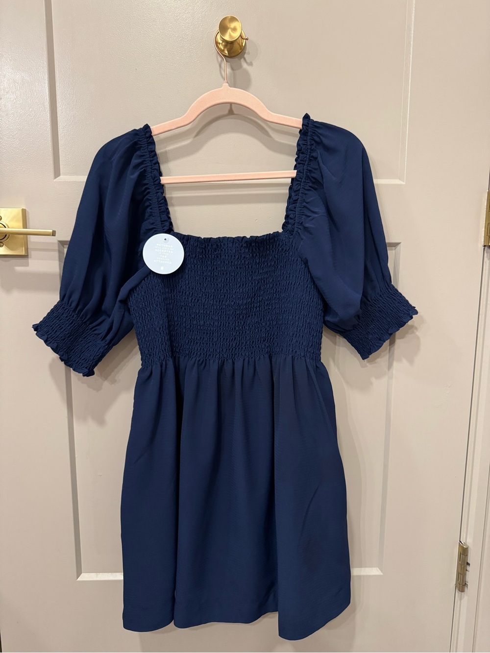 NWT Hill House Athena Nap Dress - Crepette - Navy Smocked Square-Neck Mini Dress